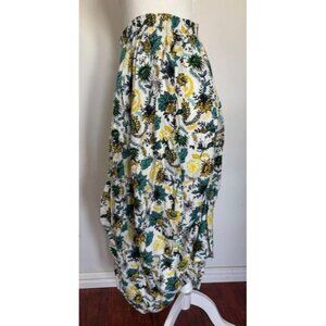 Boho Floral Womens Ruched Maxi Skirt  Elastic Waist Yellow Blue